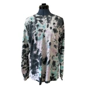 Pink Victoria's Secret Womens Tie Dye Longsleeve T‎ Shirt Spellout Pocket Y2K L